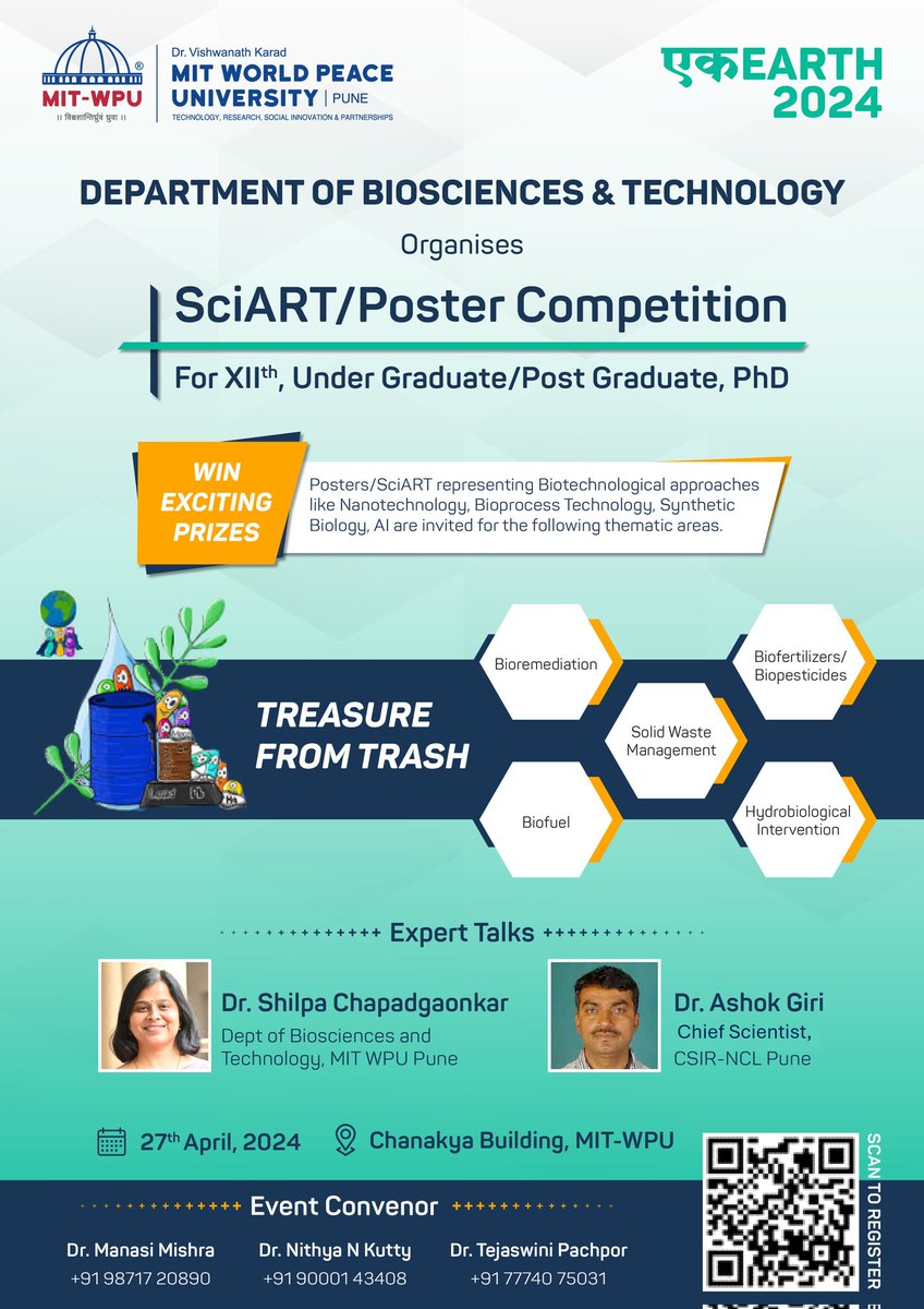 Announcement 🔊📢 Department of Biosciences and Technology announces ' एक EARTĤ 2.0 ' 🌍🕊 THEME - TREASURE FROM TRASH🗑-> 💰 📅Last Registration Date : April 25th, 2024 🗓Event Date : April 27th, 2024 👩‍🎓👨‍🎓Categories : Open to high school, UG, PG and PhD students.