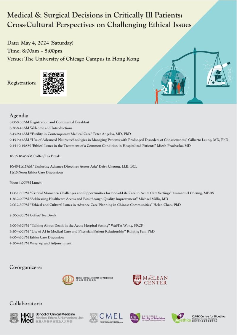 MacLean Center for Clinical Medical Ethics at the UChicago (@MacLeanEthics) and #HKAM will jointly organise a conference on May 4 at the UChicago Campus in HK. @leung_gilbert, @daisytmcheung & Prof Emmanuel Cheung will participate in the event. Reg at: eventbrite.com/e/medical-surg…