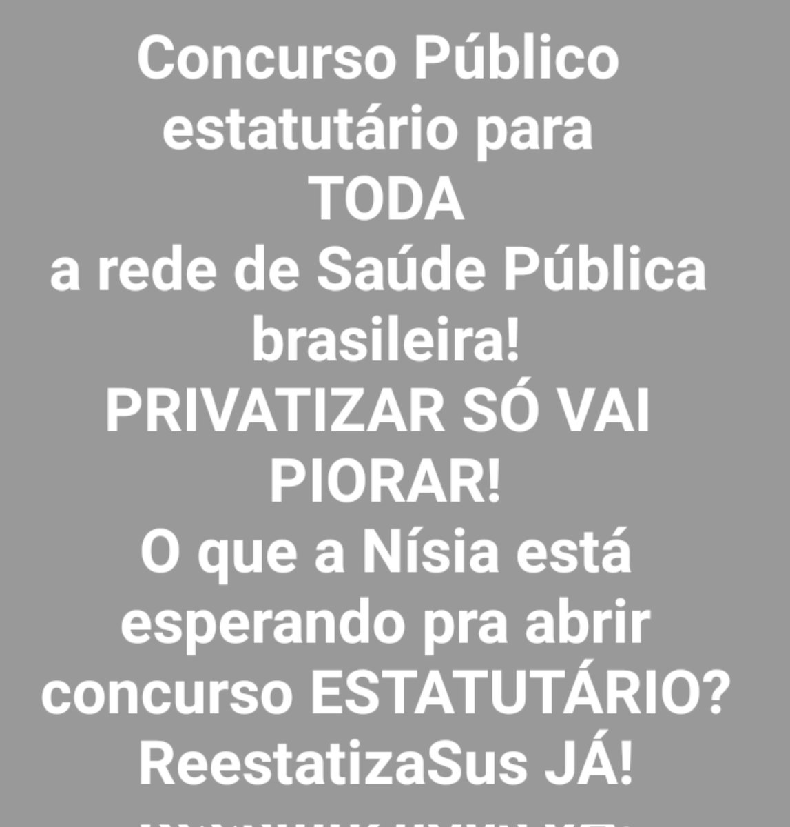 ReestatizaSus's tweet photo. Privatiza que PIORA! Exigimos concurso público estatutário já! Por uma carreira ESTATUTÁRIA da Saúde Pública nas 3 esferas de governo!
ReestatizaSus JÁ!
#PccsSaudeRio 
#ReestatizaSus https://t.co/28f1KpOfA3