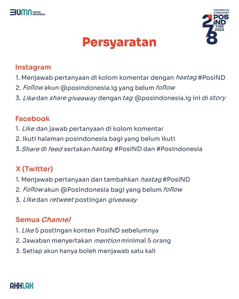 #TekaTekiSulit (TTS) hadir untuk #SahabatPos menemani di awal pekan. #SahabatPos bisa berkesempatan mendapatkan hadiah saldo #Pospay. Untuk ikutan TTS cek persyaratan yang tertera. Semoga dirimu yang beruntung.