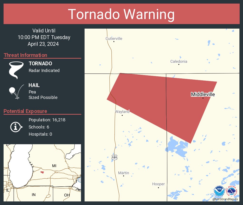 Tornado Warning including Middleville MI until 10:00 PM EDT