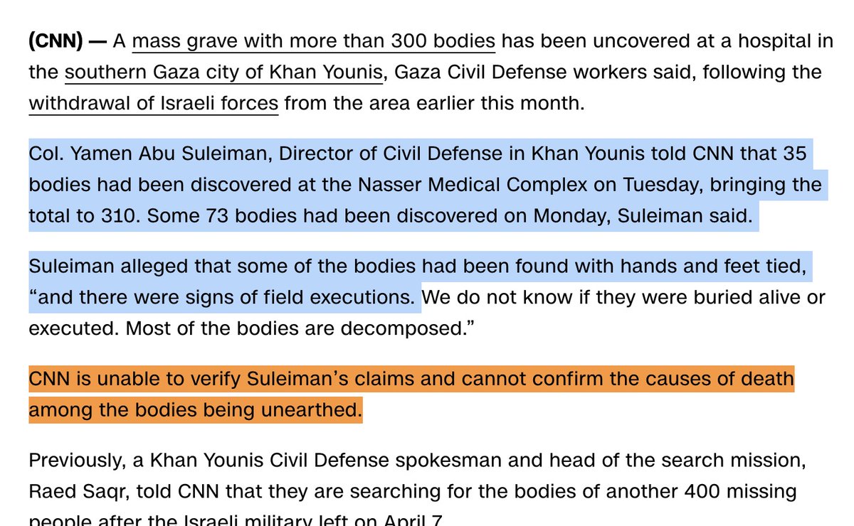 This is madness. UNnews:'Mass graves in Gaza show victims’ hands were tied, says UN rights office' 'says UN rights office'? per a UN investigation? NO! 'Spokesperson for UN High Commissioner for Human Rights' parrots UNVERIFIED MEDIA reports of what a GAZA OFFICIAL claimed.