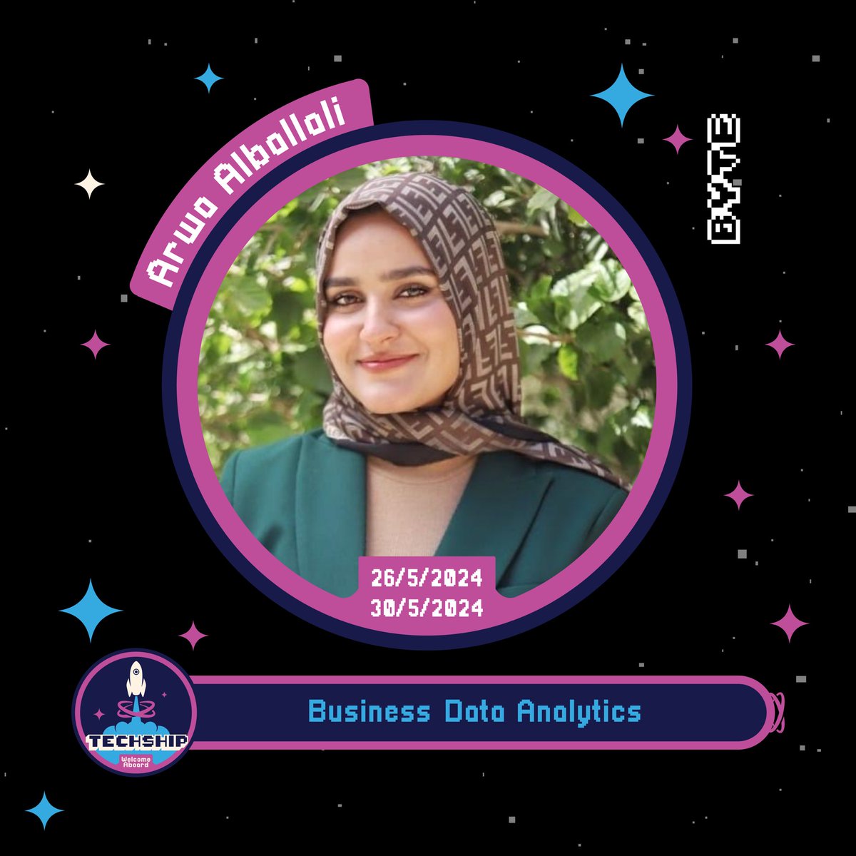 TechShip 3rd Trip 🚀 
Business Data Analytics 
🎙️ Lead by: Arwa Alballali 
🗓️ Date: Sunday 26th of May - Thursday 30th of May 
🕟 Time: 4:30 PM - 8:00 PM 

#TechShip🚀 
Welcome Aboard! 

Funded by US State Department through Alumni Engagement Innovation Fund (AEIF)