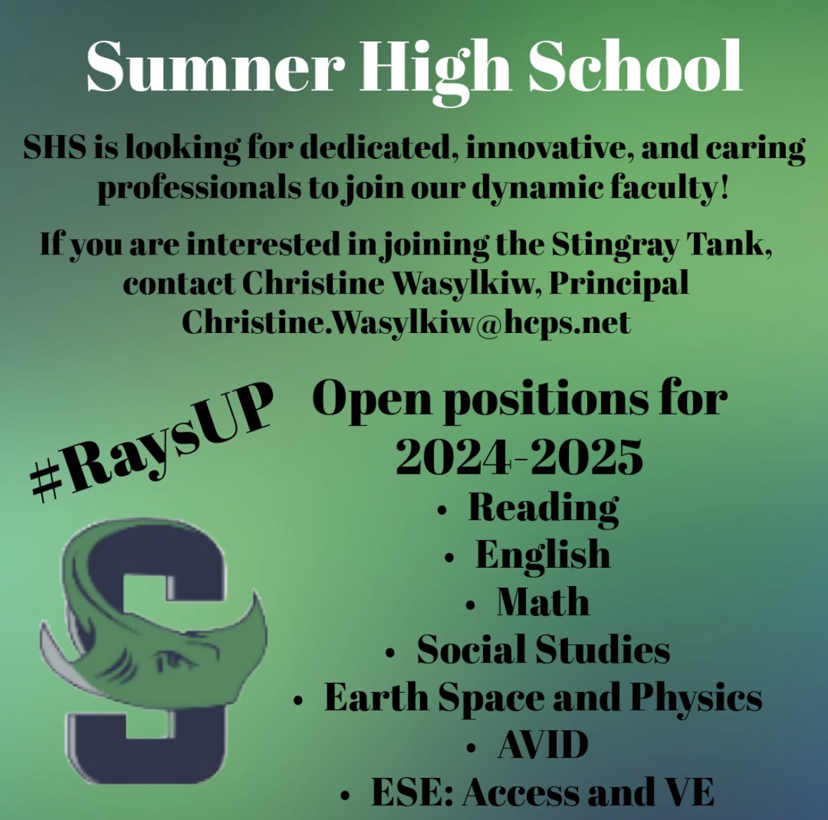 Join our team of talented educators. Make it a great day, Stingrays!