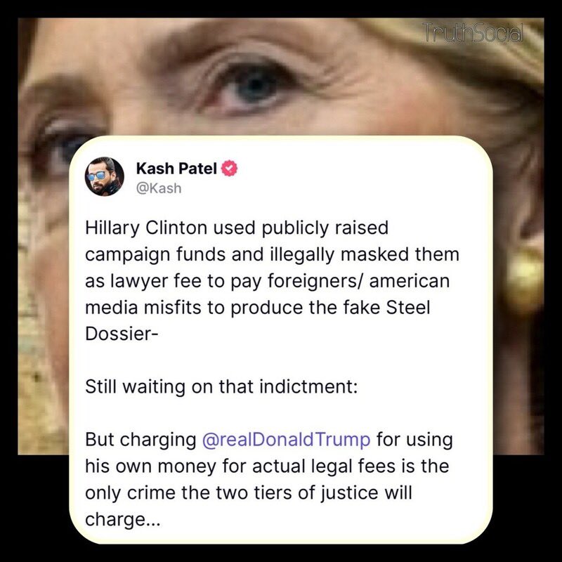 💣 Hillary Clinton used publicly raised campaign funds and illegally masked them as lawyer fee to pay foreigners/ american media misfits to produce the fake Steel Dossier- Still waiting on that indictment: But charging @realDonaldTrump for using his own money for actual legal…