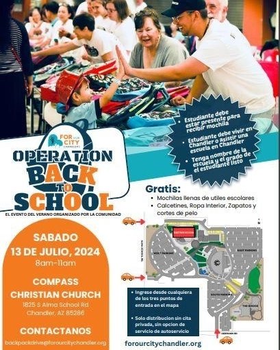 Parents - Mark your calendars!!! 📅 Operation Back to School Event happening on Saturday, July 13th @ Compass Christian Church from 8 a.m. - 11 a.m. #WeAreChandlerUnified #bolognascorpions #ScorpionPride #stingenergy #bthespark #compasschristian #operationbacktoschool