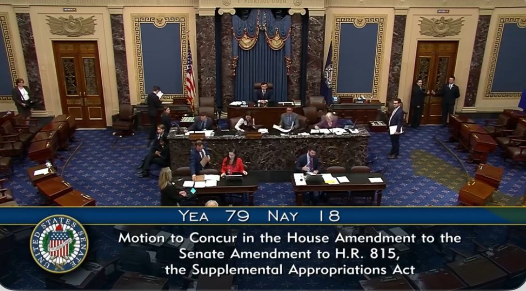 79-18: Senate passed $95.3B Israel, Ukraine & Taiwan aid package.Also includes legislation to force China to divest from TikTok within a year or the app faces a ban in U.S., use Russian seized assets to rebuild Ukraine & impose new sanctions on Iran & Russia.Bill now heads to WH.