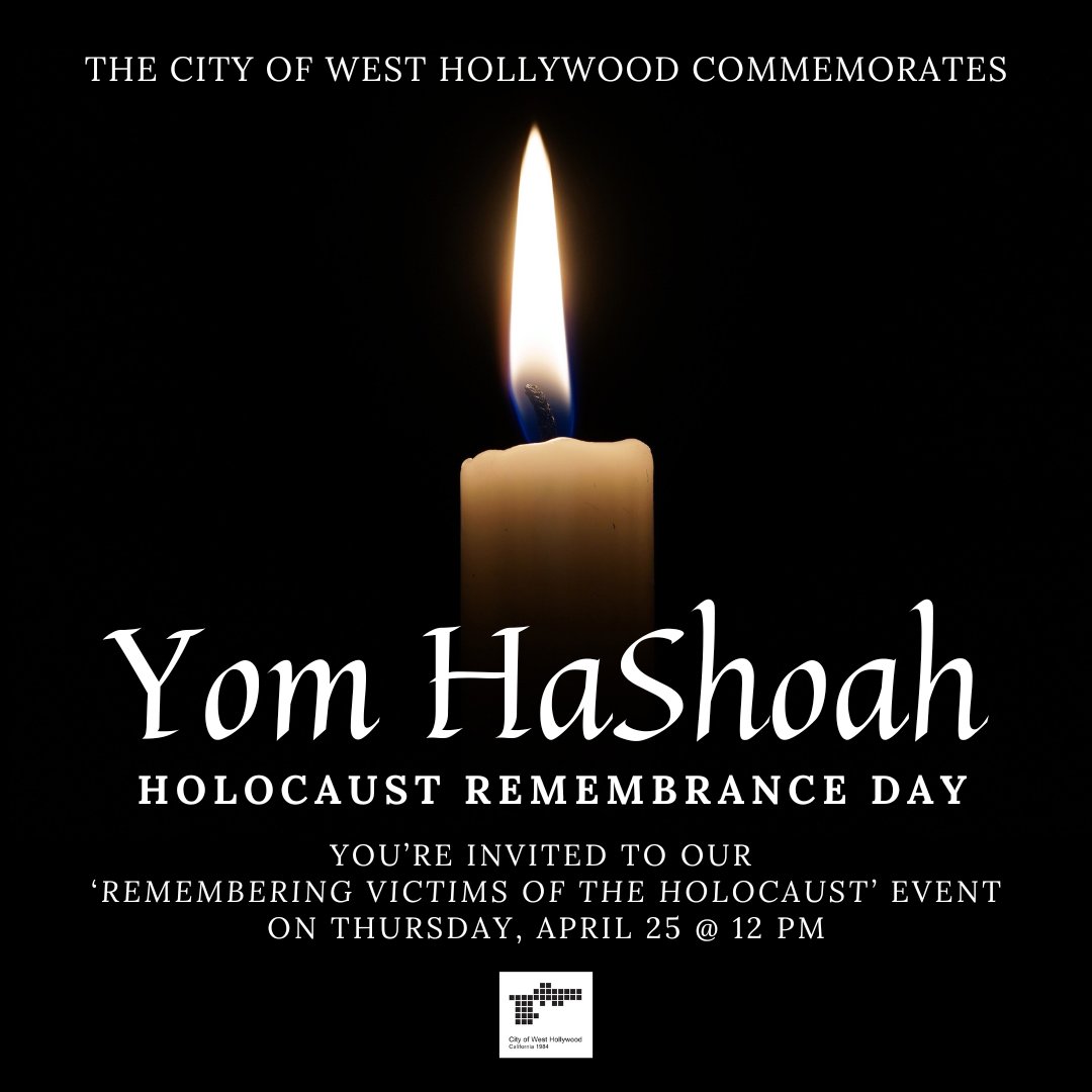 Join us for a day of reflection on 4/25 as we observe Yom HaShoah, Holocaust Remembrance Day. 🕊️ Hear from Larry Gross, the son of a Holocaust survivor, as he shares his story. The event will feature musical performances, followed by a Q&A session. ℹ️ go.weho.org/3JwQkt3