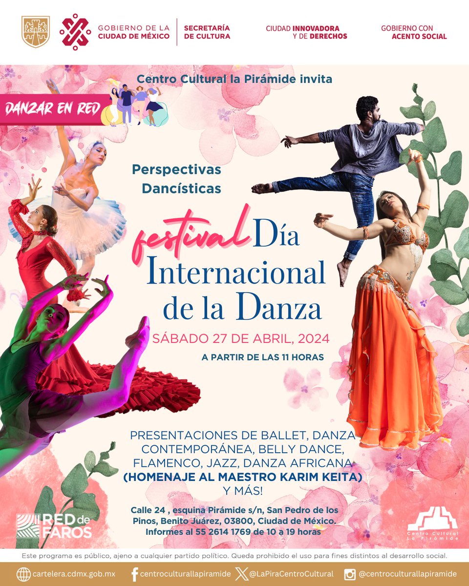 📷  Perspectivas Dancísticas
📷FESTIVAL #DíaInternacionalDeLaDanza 
📷#CentroCulturalLaPirámide 
📷 𝙎𝙖́𝙗𝙖𝙙𝙤 27 𝙙𝙚 𝙖𝙗𝙧𝙞𝙡, 2024 
𝘼 𝙥𝙖𝙧𝙩𝙞𝙧 𝙙𝙚 𝙡𝙖𝙨 11 𝙝𝙤𝙧𝙖𝙨
 ENTRADA LIBRE !!! 📷