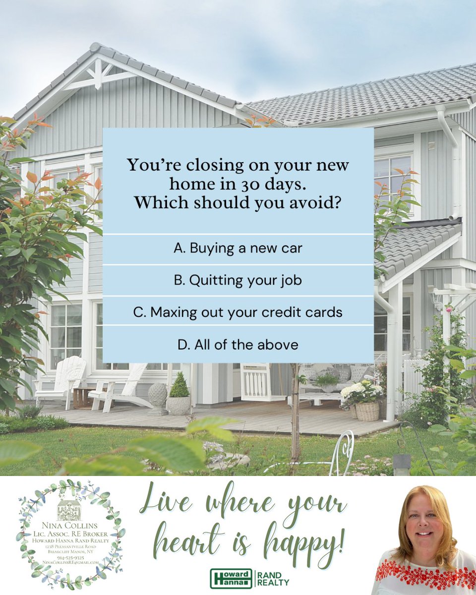 Navigating the closing process? Avoid jeopardizing your home financing by keeping your credit score high, debt-to-income ratio low, and income stable. Knowledge is your best ally in home buying.

#realestate101 #realestateterms #realestatevocab #homebuyingtips