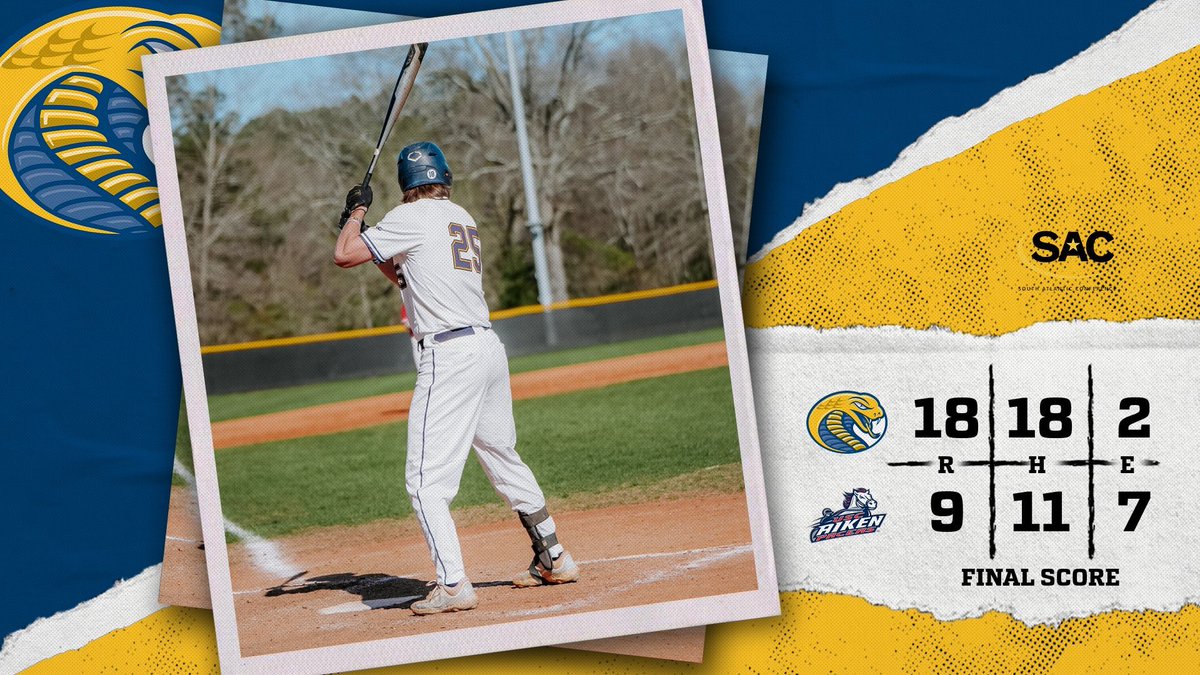 Coker_Cobras's tweet photo. @CokerU_Baseball routs USC Aiken in its final non-conference game of the year‼️

Cobras will now turn their attention to the Eagles of Carson-Newman to hopefully lock in a bid to host first round action of the SAC Tournament⚾️ https://t.co/1ejgIHVLwJ