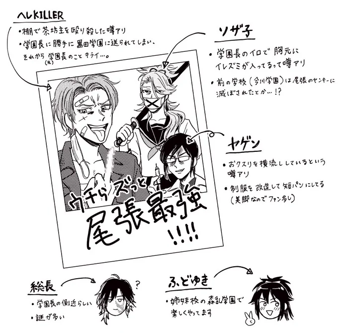 日本号が黒田に転校してくる頃には織田学園は火事で焼けてしまいヤゲン達も行方知れずになってるはずなんですが、そこはガバ設定なのでみんなで黒田学園の文化祭に遊びに来てくれることにします 