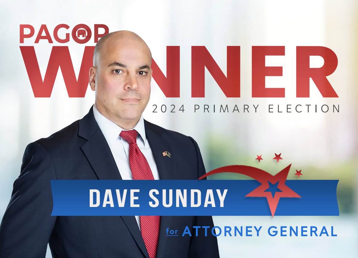 Congratulations @DaveSunday_ on your Primary Election victory for Pennsylvania Attorney General!