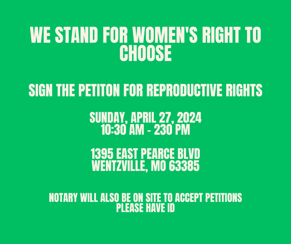 We are having a drive thru petition signing in Wentzville! It will also serve as a chance to drop off and notarize your signed petitions. @Missourians4CF @STCDEMS #AbortionIsHealthcare