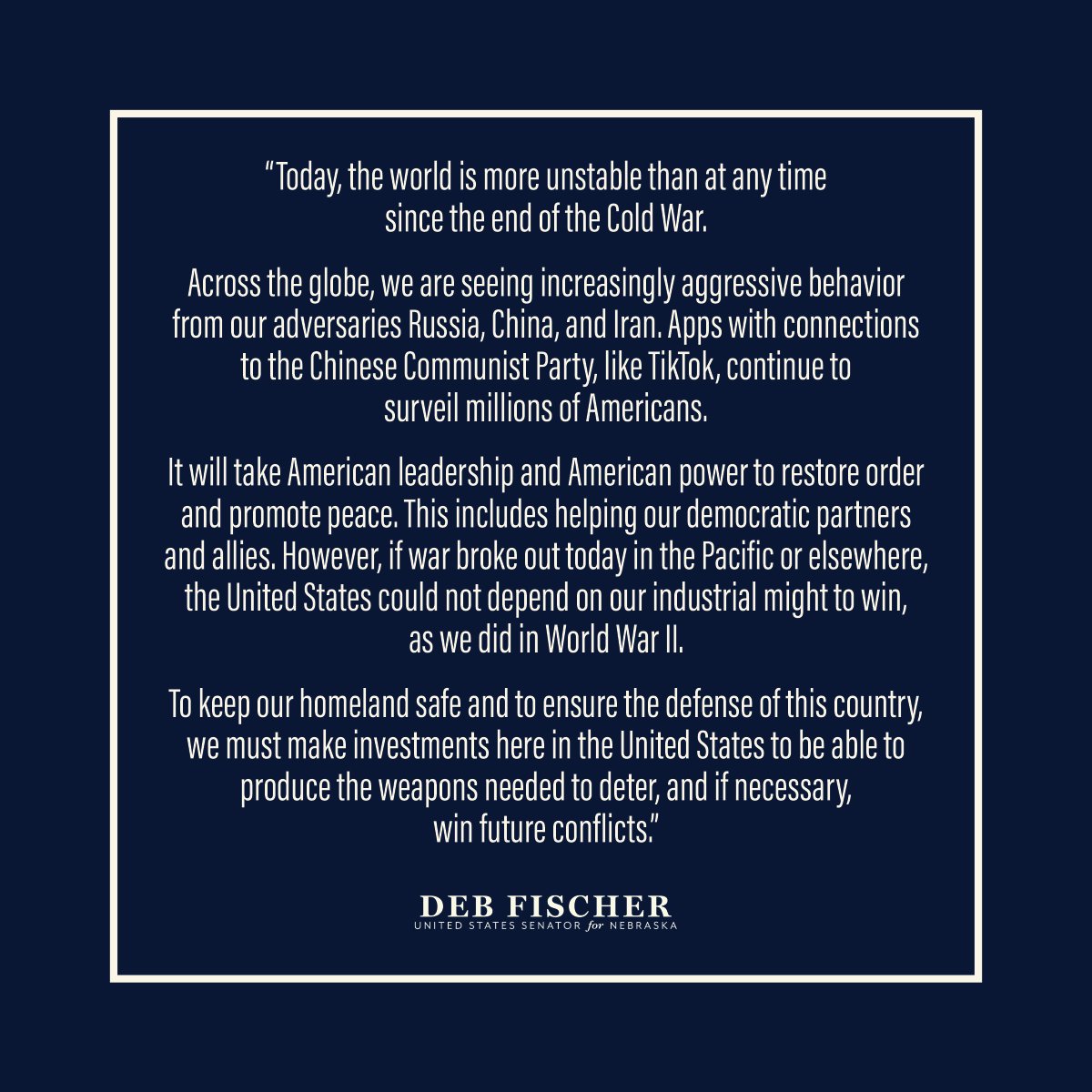 Fischer Statement on National Security Supplemental