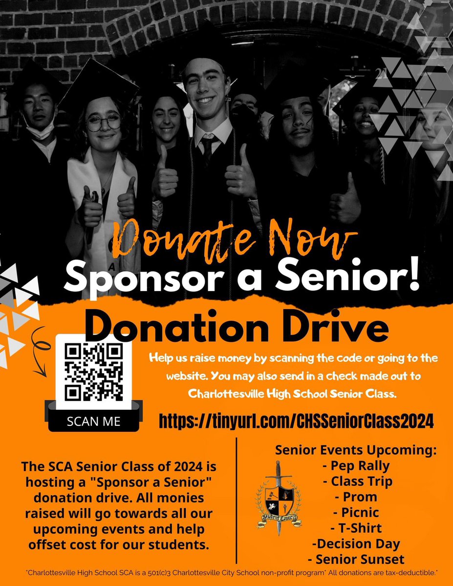 roddurrer's tweet photo. The SCA Senior Class of 2024 is hosting a "Sponsor a Senior" donation drive! We are raising funds to help offset costs for our remaining senior events, and your contribution will make an impact, whether you donate $5 or $500. Every little bit helps. Please share! https://t.co/0XIXekYTXh