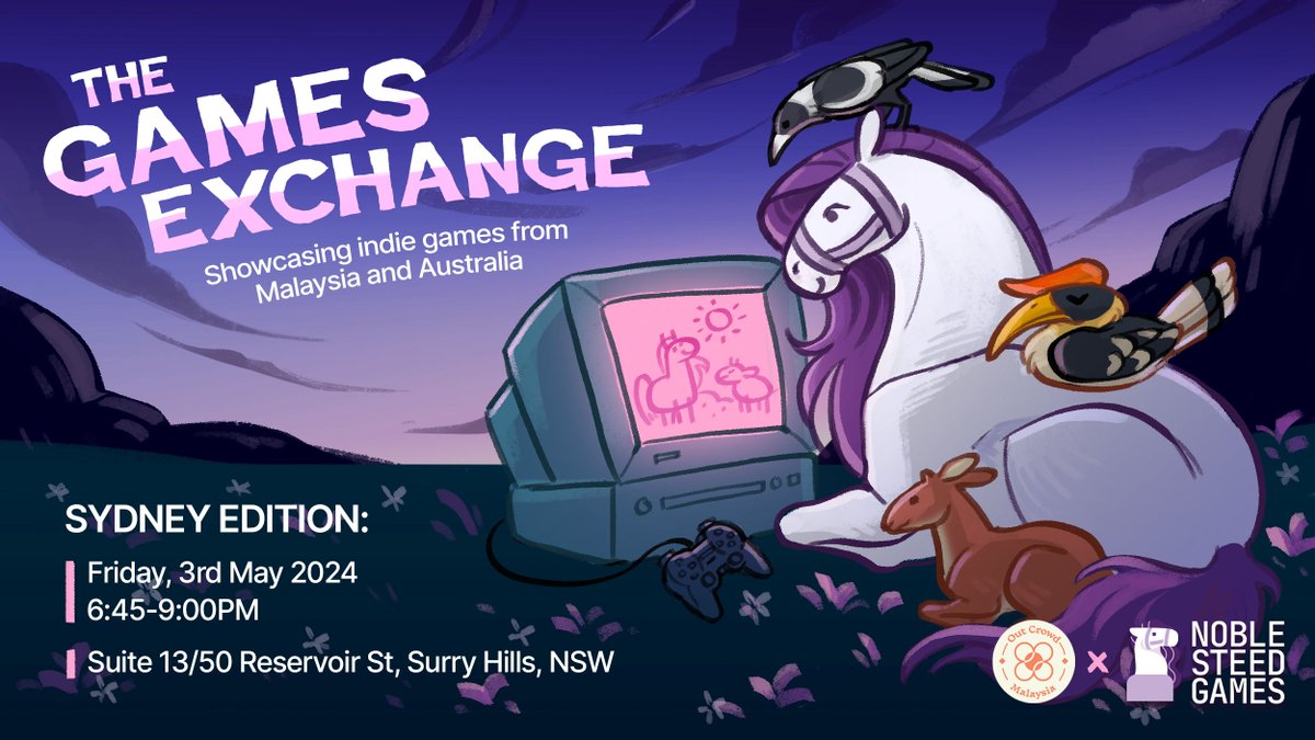 ✨The Games Exchange is here!✨ Working with @outcrowd_msia, we'll be showcasing several Malaysian indie games in our office for a night! In exchange, we've sent off some Aussie games to share on their end! Come check out games you've never seen before or tried! Details in 🧵