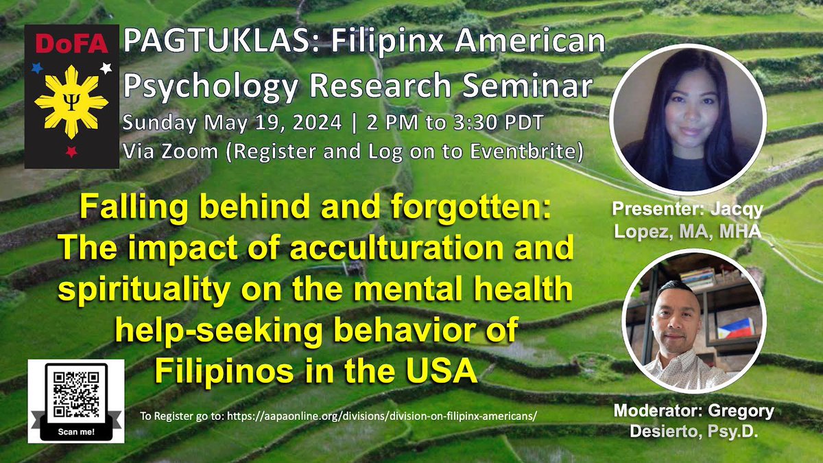 gr8tdesert's tweet image. Please join @FilAmPsych and share with folx who provide #mentalhealth services to and/or who are conducting #psychology #research to better understand the Filipino/a/x community: eventbrite.com/e/887926751817…