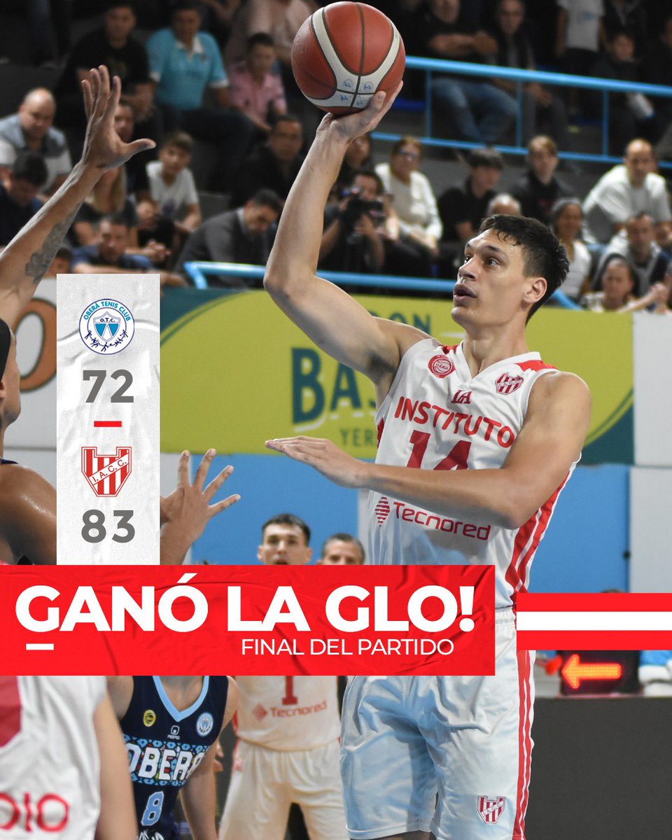 InstitutoACC's tweet photo. @TyCSports ¡𝙂𝘼𝙉𝙊́𝙊𝙊𝙊𝙊𝙊 𝙇𝘼 𝙂𝙇𝙊𝙍𝙄𝘼! 🤩💥

🏀 #LaLiga40 | FR | Fecha 35

⬜🟦 Obera 72
🟥⬜️ #Instituto 83

🗓️🔜 El sábado 4/05 el albirrojo recibirá a San Martín. ¡Vamos equipo!

#VamosGloria 🇦🇹 https://t.co/CwmbBRRvvE
