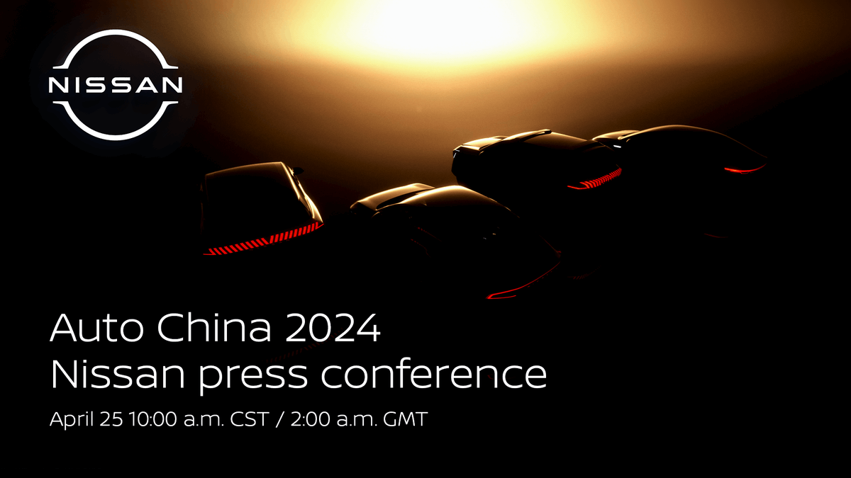 Join our press conference at Auto China 2024 on April 25, 10:00 a.m. CST / 2:00 a.m. GMT as we unveil several new energy vehicle concepts and share updates on our China market strategy. Save the date: youtube.com/live/z79QqolKA… #Nissan #AutoChina2024