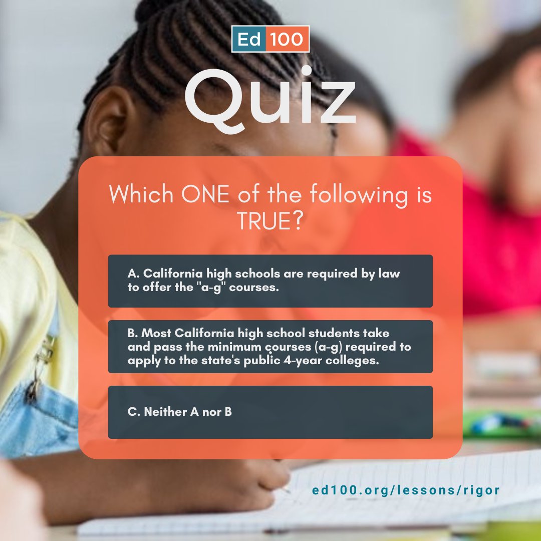 ed100_'s tweet photo. "To be college-ready, students need to pass fifteen specific classes. About half do."

Check out Ed100 Lesson 6.2 for deeper insights and ace the quiz at the end! 🎓 Plus, you could snag $1,000 for your school! 💰 #CollegePrep #Ed100 #Education #Win

https://t.co/IkMlW6uf7X https://t.co/H6FNvGIYNR