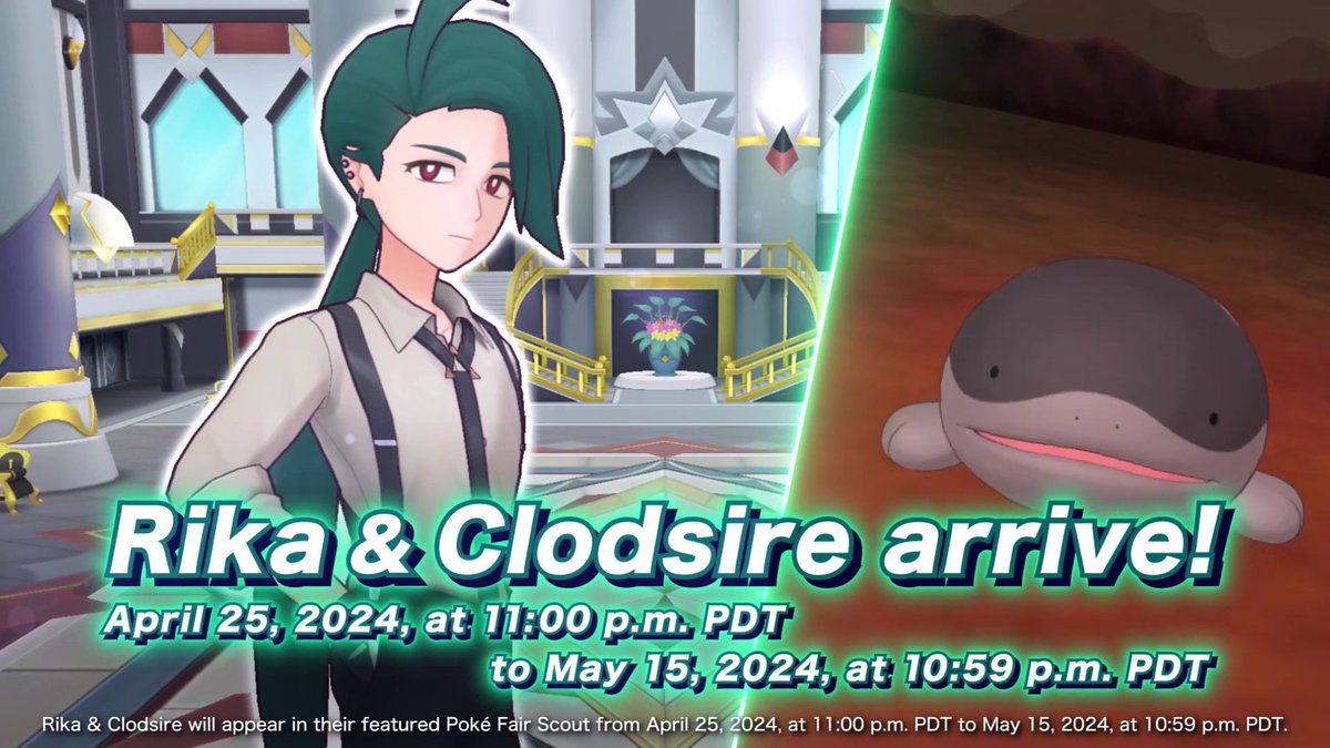 Serebii Update: The next Pokémon Masters EX event has been announced. Adds Rika & Clodsire into the game. Runs from April 26th 2024 serebii.net