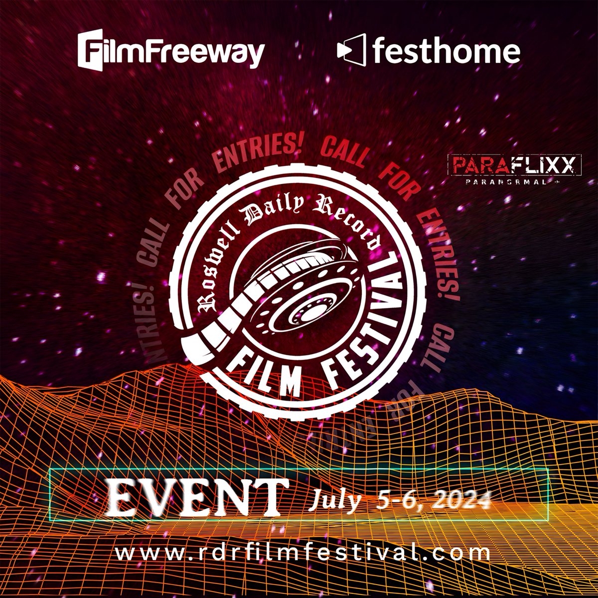 📣: Calling all producers, directors, film makers and PARAFlixx paranormal+ producers: We have partnered with Roswell Daily Record Film Festival rdrfilmfestival.com, brought to you by the Roswell Daily Record, FilmFreeway and Festhome! Submissions can be made by May 31st