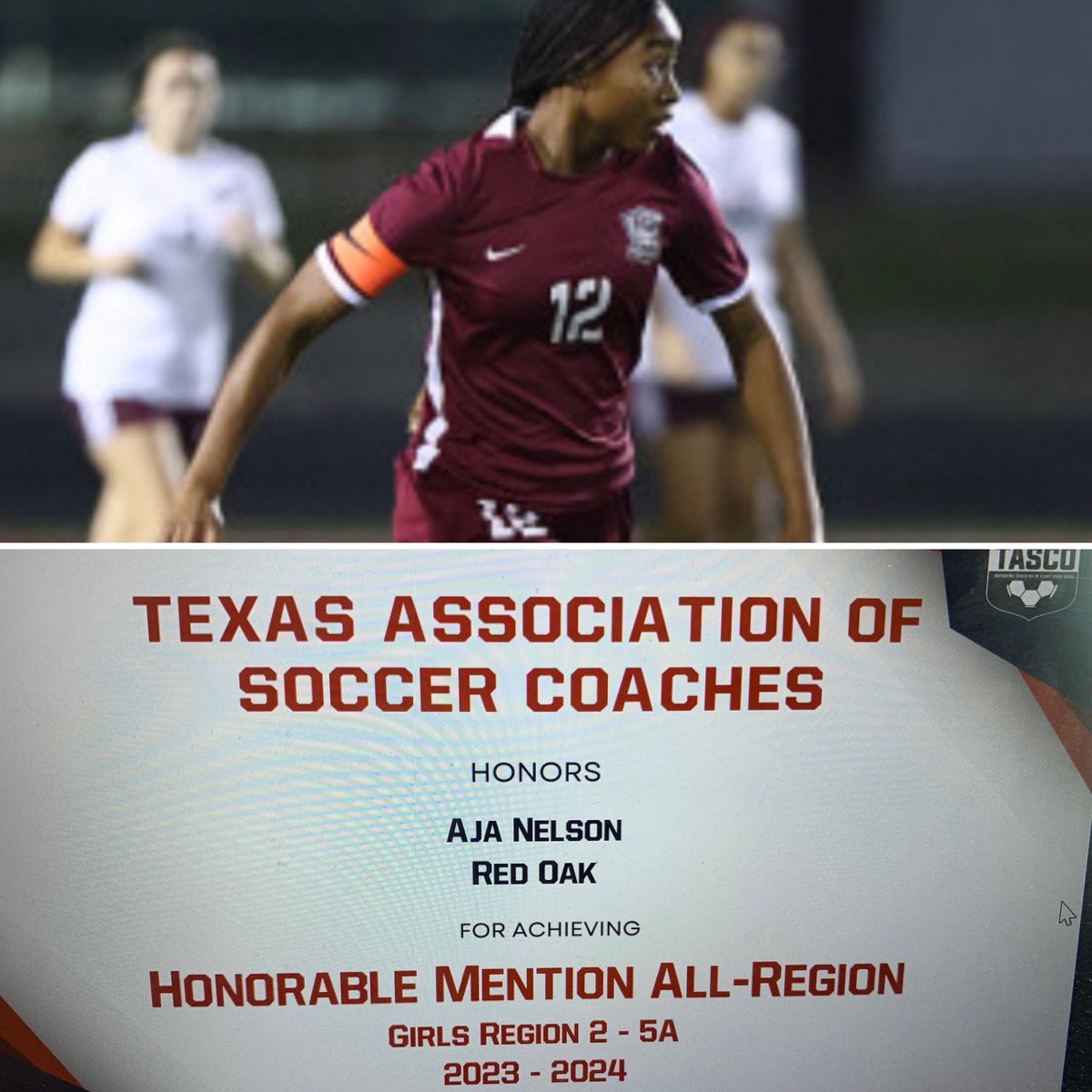 Congrats to @ajanelson2025 for being named @tascosoccer Honorable Mention All-Region Midfielder for 5A region 2. Awesome honor! @roisdathletics @LionUpSoccer @rohighschool @SportsDayHS @EllisCoSports