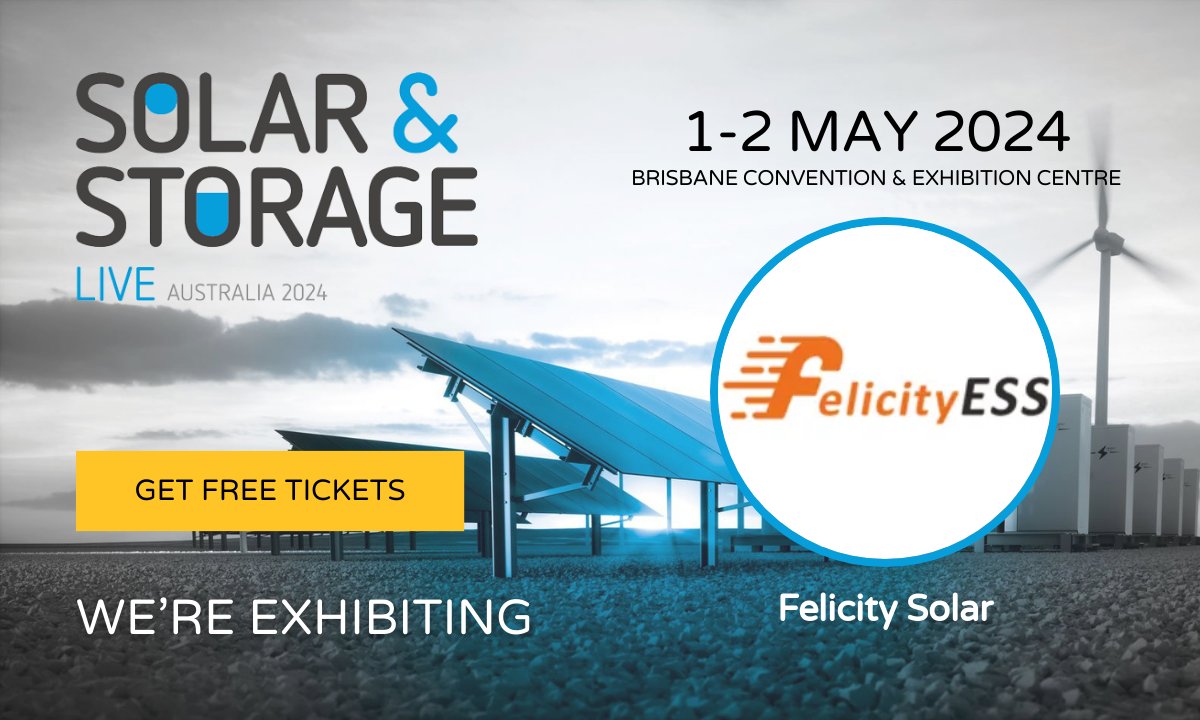 Last chance to REGISTER FOR FREE TICKETS to Solar & Storage Live Australia in Brisbane on 1 - 2 May - just 1 week away! 🔋 Visit Felicity Solar's booth and discover the future of solar, storage & EV charging. Don't miss out, register now! i.snoball.it/p/8m8r/t