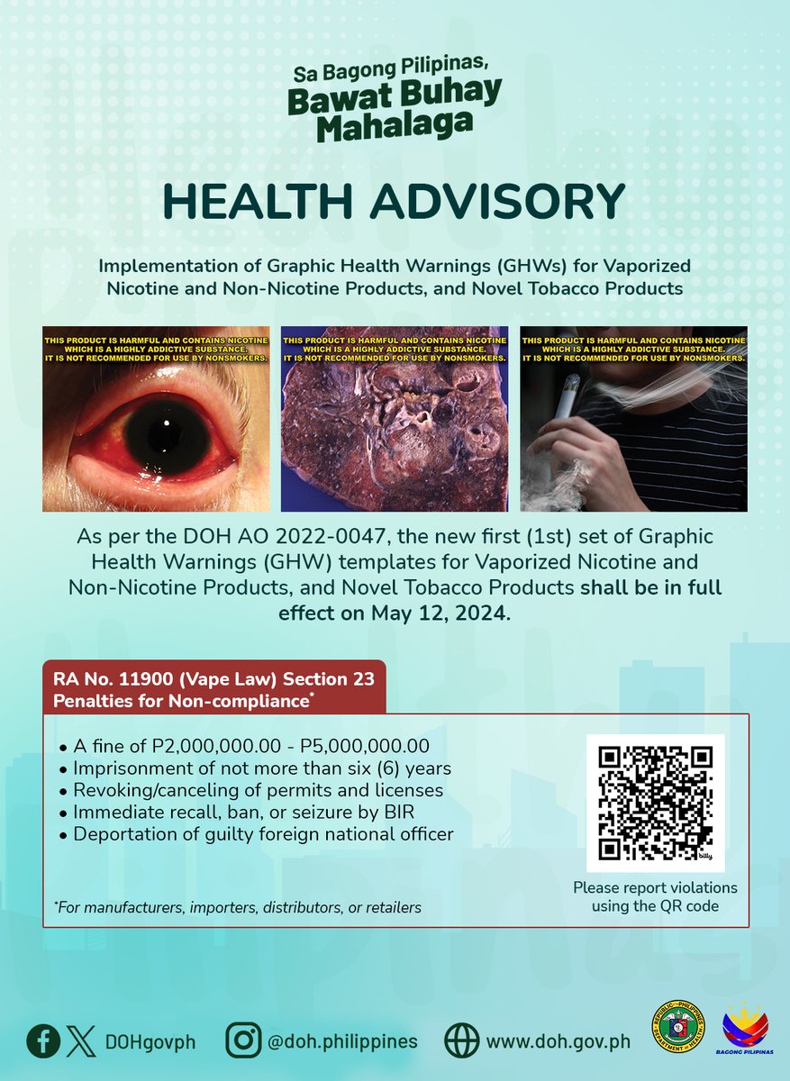 Health Advisory: Implementation of Graphic Health Warnings (GHWs) for Vaporized Nicotine and Non-Nicotine Products, and Novel Tobacco Products