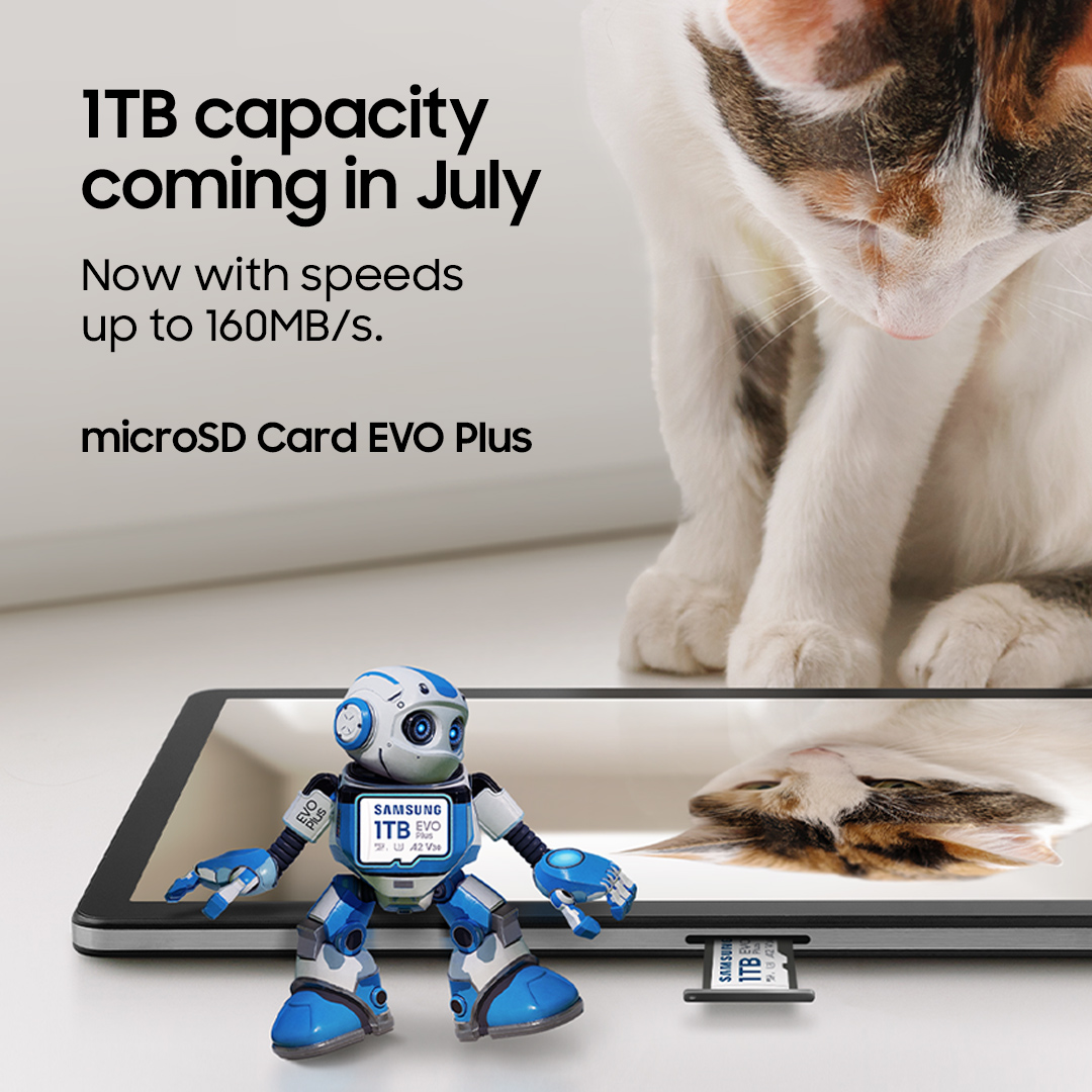 Your speed and storage dreams are about to come true. We’re making our #EVOPlus #MemoryCard lineup faster than ever, boosting speeds up to 160MB/s, with a new 1TB model coming in July. Learn more: smsng.co/SSD