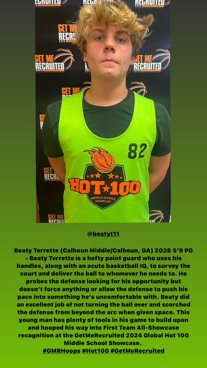 Beaty Terrette was a 1st Team All-Showcase selection at the GetMeRecruited 2024 Global Hot 100 Middle School Showcase