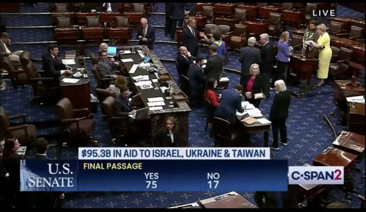 Us senate passes aid for Israel, Ukraine  and Taiwan with big bipartisan support.

And the MAHSAAct and SHIPAct just passed in the Senate. Sanctions for the regime and irgc are coming🇺🇸🇺🇸🇺🇸🙏🏽 Thank you USA