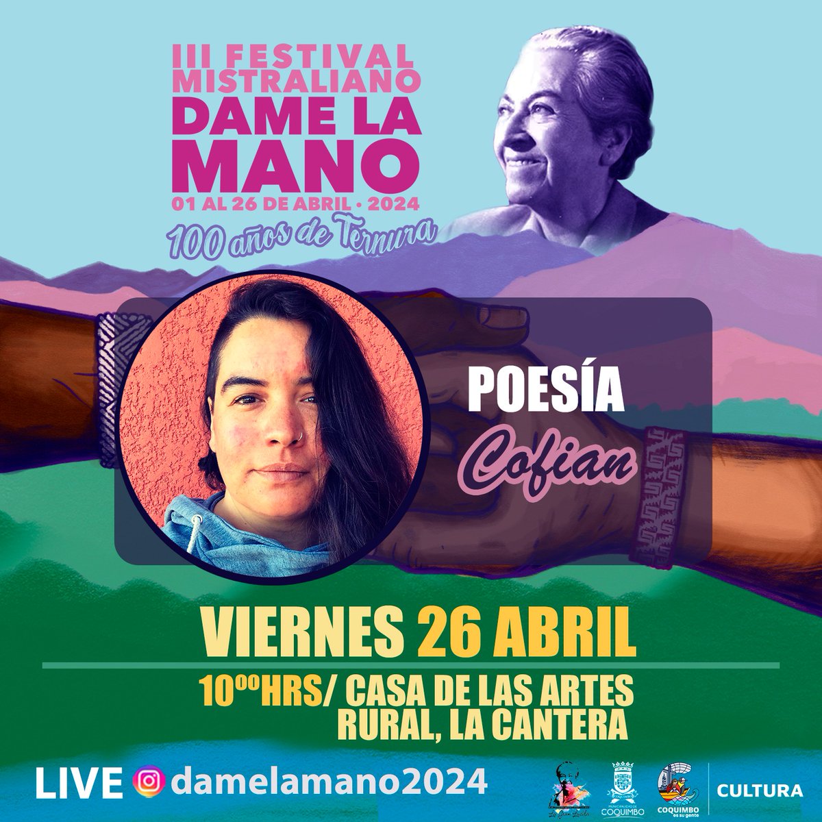 GranLucila's tweet photo. Tod@s invitad@s !
#DameLaMano2024 
#GabrielaMistral 
@GabrielBoric 
@culturas_cl 
@culturas_cqbo 
@culturacoquimbo https://t.co/CWYYwzSZg7