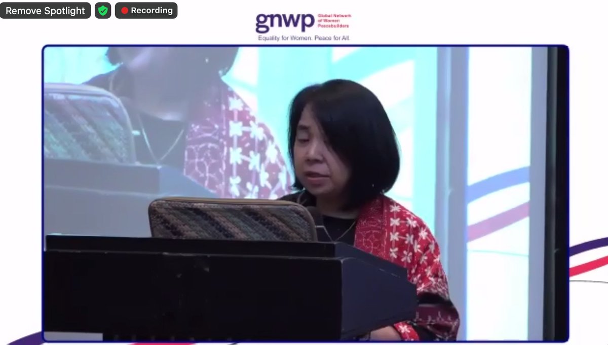 'Let's bridge the gap between policy and practice!'🎙️

Dr. @jnariogalace , Senior Program Director of GNWP, emphasizing the need for inclusive and gender responsive approach to peacebuilding such as through the #ASEANRPAWPS  in her opening remarks. 
#ASEANWPS