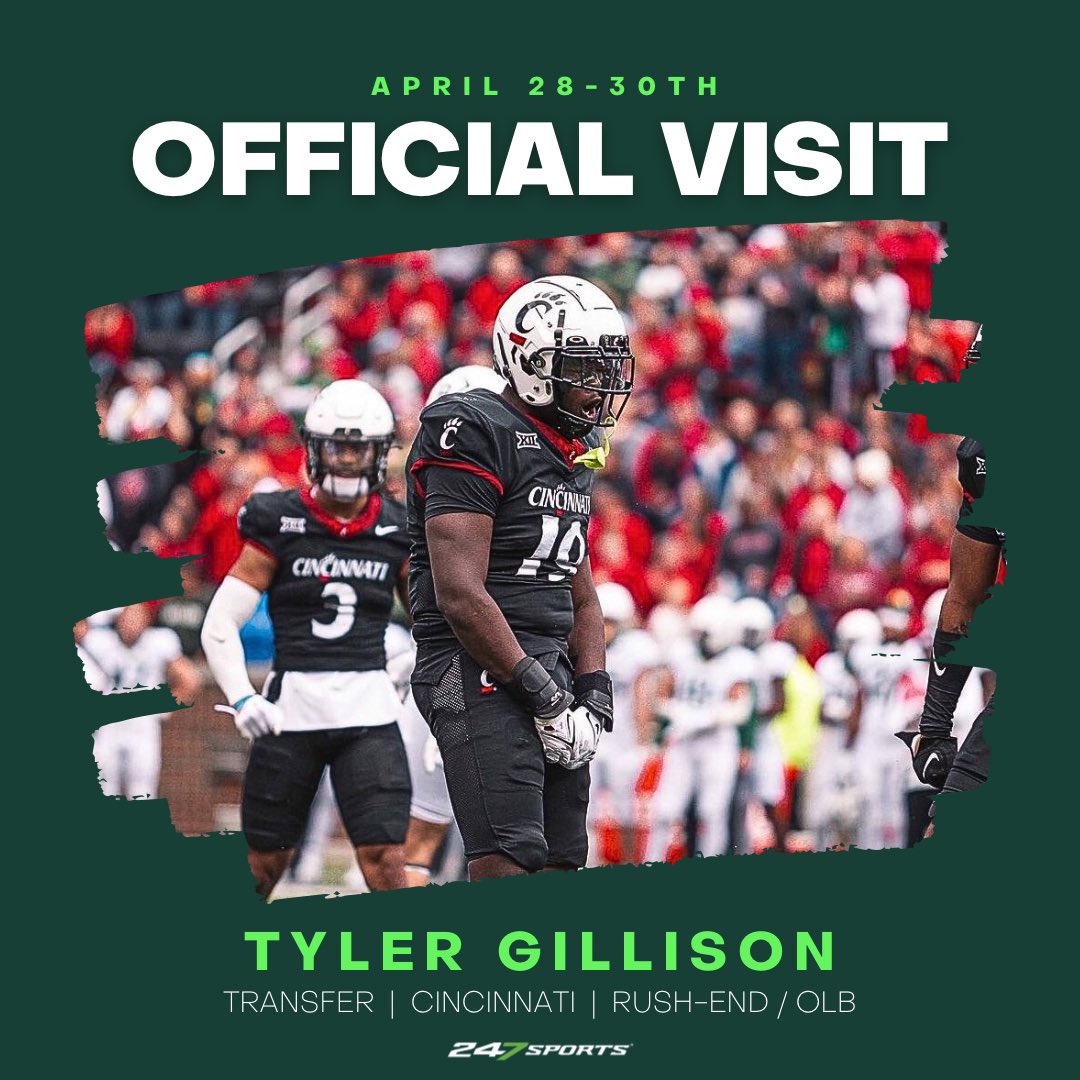 NEWS: #MichiganState is set to host former #Cincinnati rush-end Tyler Gillison on an official visit starting Sunday, he tells <a href="/C_Robinson247/">Corey Robinson</a>.

He is the brother of former MSU TE Trenton Gillison. The 6’4” 242lb rotational piece was a redshirt freshman at UC last season. Ohio kid.
