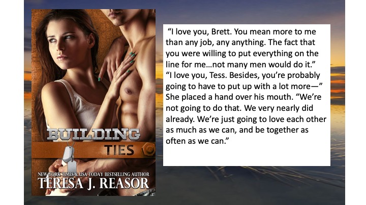 RT@teresareasor Building Ties (Bk 4 ) Reporter Tess Kelly survives a car bomb. Brett, her fiance, is sent home on emergency leave and steps in as her security detail. They hunt for the killer & discover there are more things at play than they realized. amazon.com/Building-Milit…