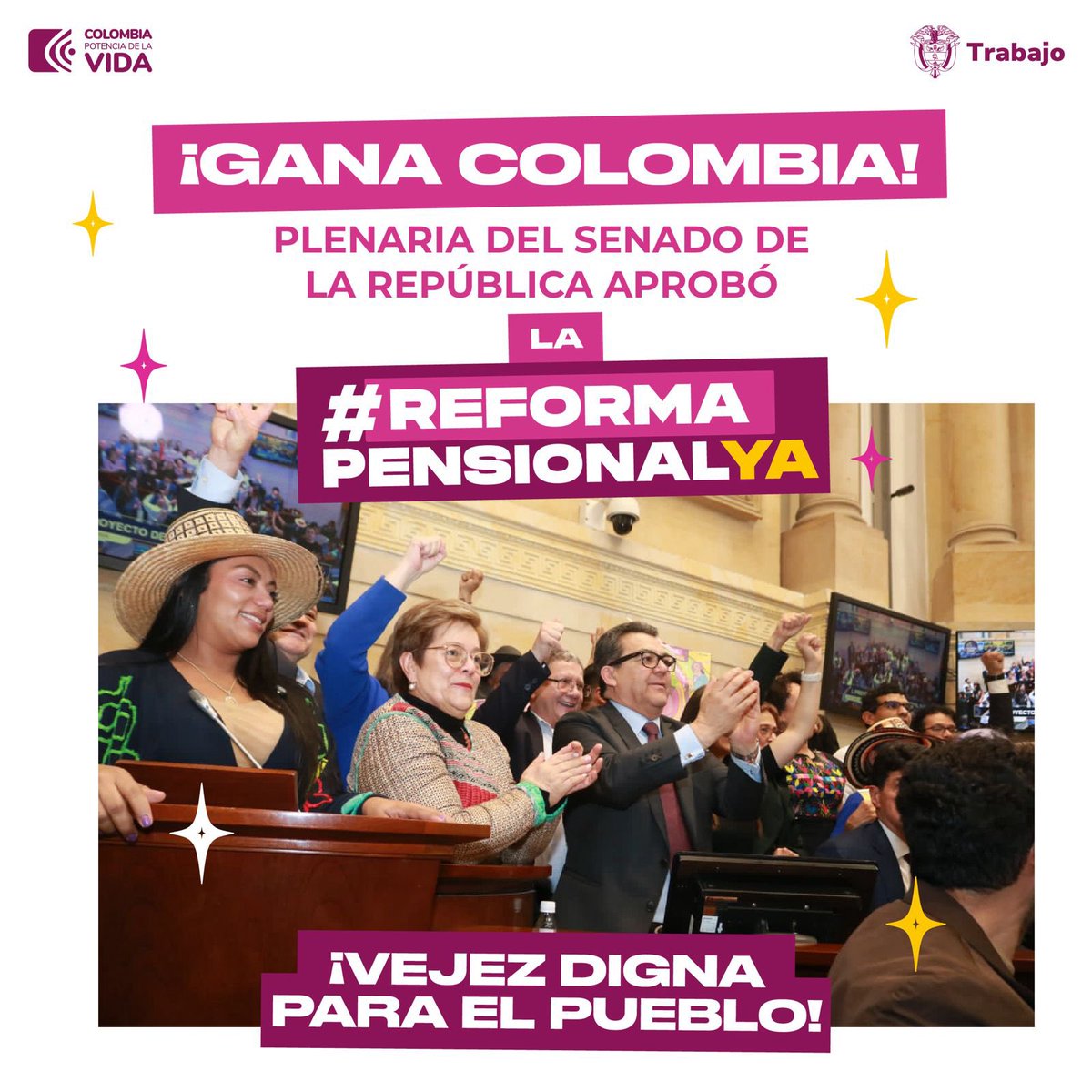 ¡Gana Colombia!🇨🇴 ¡Aprobada la Reforma Pensional en el Senado de la República! Por una vejez digna y con derechos El Gobierno del Cambio le cumple al pueblo👏🏽 #AguantaPensionarse #GobiernoDelCambio