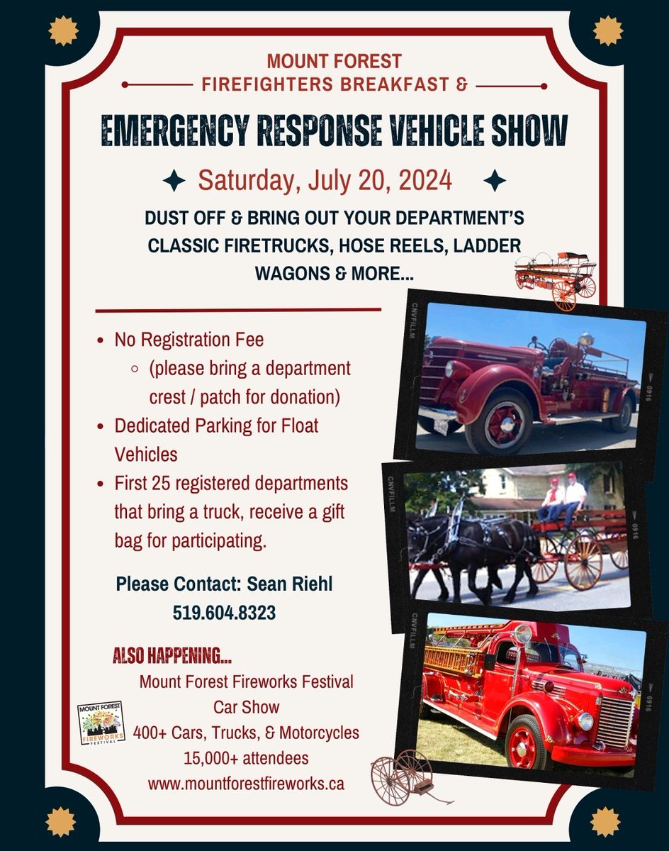 Get in on the action July 20th in Mt.Forest. Join our antique firetruck show...