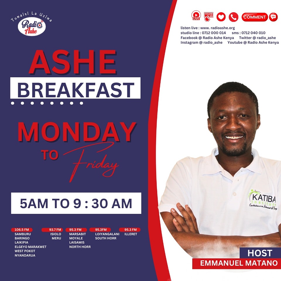 Asubuhi njema Msikilizaji! U hali gani? Safari ya #AsheBreakfast ndio hiyo inang'oa nanga na kwenye usukani ni @EmmanuelMatano4 @radio_ashe . Unaabiri ukiwa wapi?
Call 07 12 00 00 14    Sms/Whatsapp 07 12 04 00 10
Listen live: radioashe.org