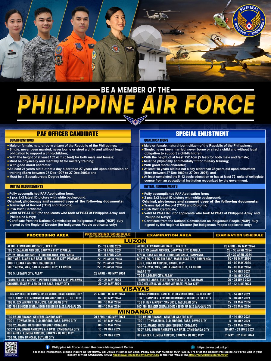Dlsu_Occs's tweet photo. 📣 Greetings, Lasallians!   

Your dreams of soaring high can become a reality. The Philippine Air Force is now recruiting for PAF Officer Candidate and Special Enlistment!  

Be a member of Philippine Air Force! https://t.co/qi9jBjeBVH