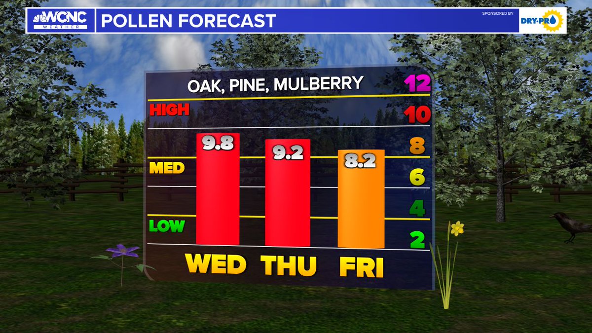 It's slowly getting better as tree #pollen is finally leveling off; it should be slowly winding down over the next 2 weeks. #cltwx #ncwx #scwx #wcnc