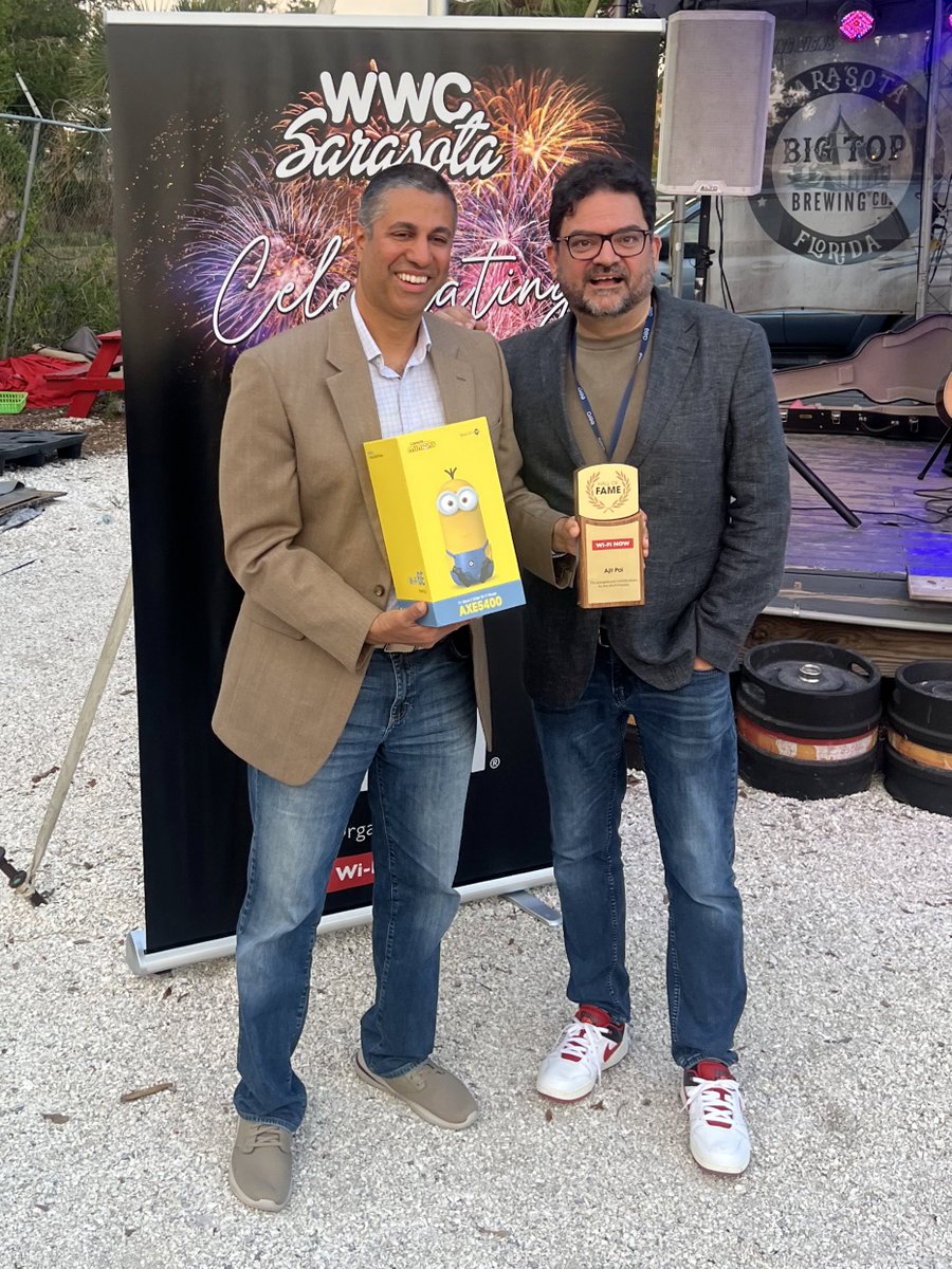 bgiordan's tweet image. Honored to shake hands tonight with @AjitPai (legendary FCC chairman and hell of a great guy) as he was inducted into the Wi-Fi Hall of Fame. #WWC