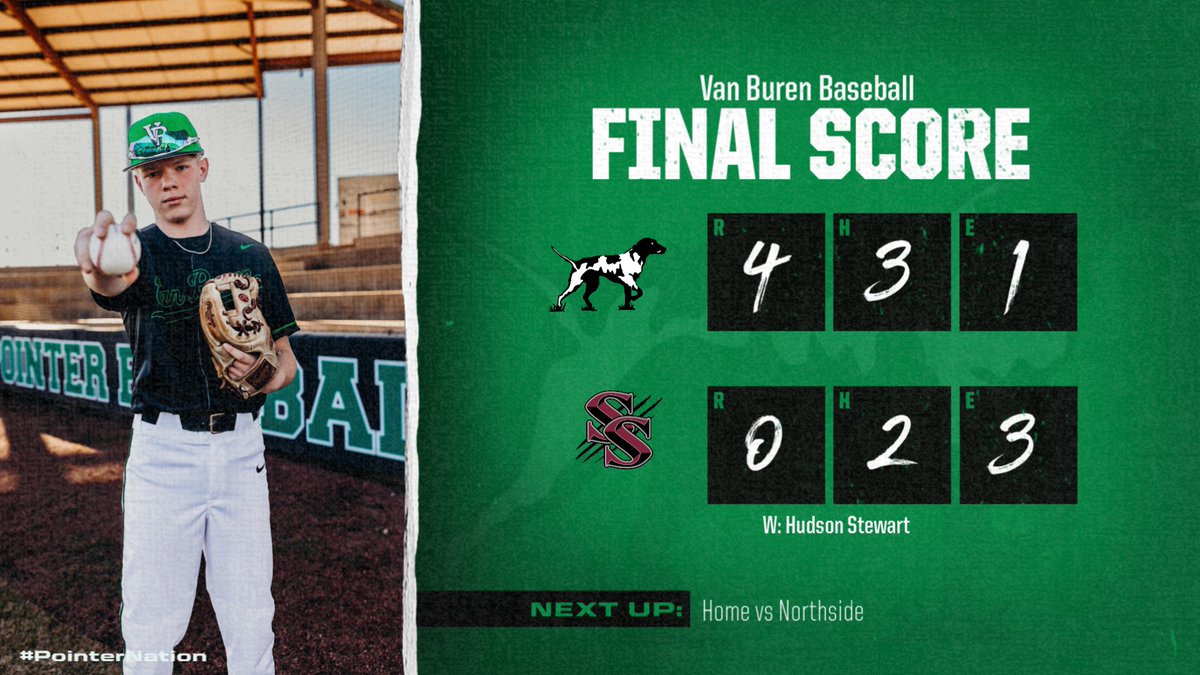 VBSDActivities's tweet image. FINAL!
In a pitcher&apos;s dual @VBSDbaseball comes out on top, 4-0!  
H. Stewart - CG, 2-hitter, 7K, 1BB
T. Ray - 2-3, 2RBI, 3B, 2B
E. Bowen - 1-4, RBI, SB