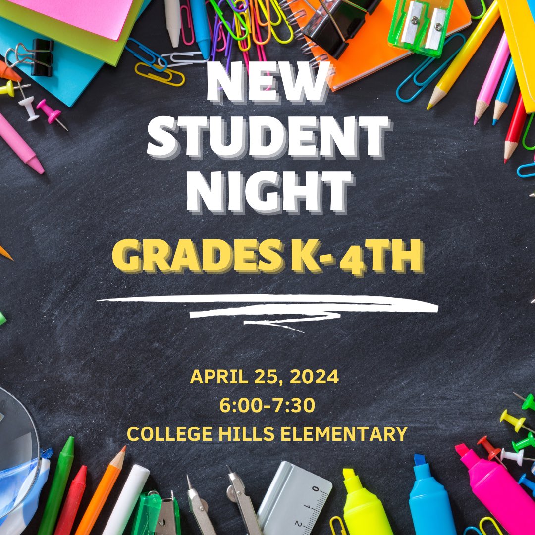 Join us at CHE for New Student Night this Thursday, April 25 from 6-7:30 p.m. This come-and-go open house is for new elementary families (K-4) to register for the 24-25 school year, meet staff and learn about opportunities for students. we can't wait to meet you! #SuccessCSISD