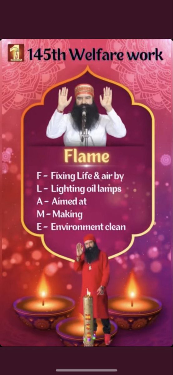 By #LightUpDiya with ghee or oil, we can remove all the bacteria & negativity. Saint Dr MSG Insan initiates a FLAME campaign under which millions of people lighting up diya in morning & evening. So that positive vibes can takes place.