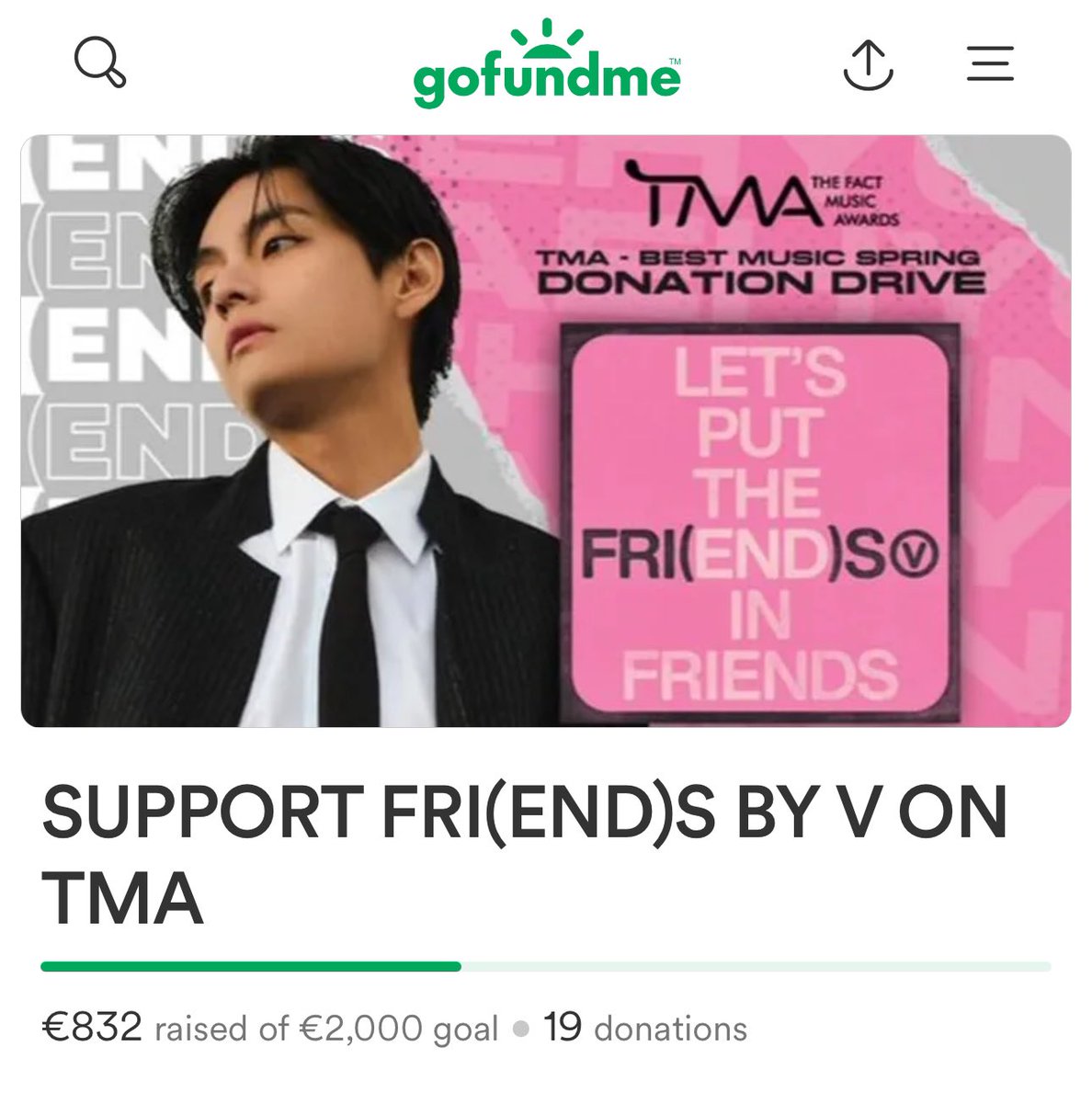 taeguide's tweet image. We are so close to achieving 50% of our goal for TMA. All funds donated will be transferred to @vote4kths for TMA 

Goal: €2000 
Needed: €1200 

gofundme.com/f/support-frie…