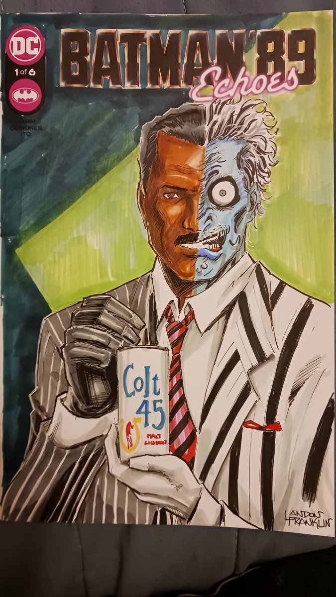 Commission of Billy Dee Williams as Two Face holding an always smooth Colt 45. #colt45 #twoface #billydeewilliams #batman89 #sketch #drawing