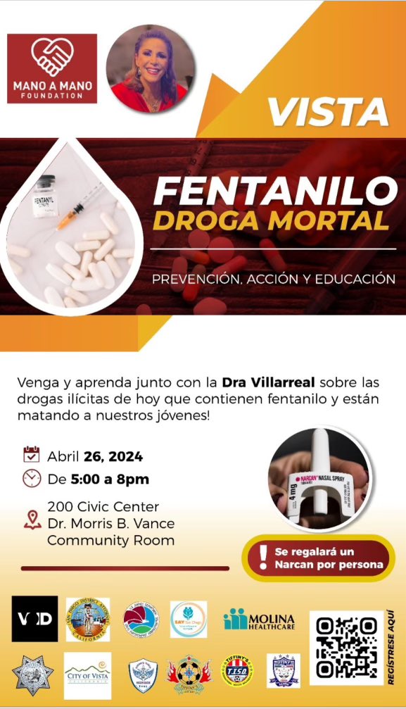 Este viernes la Dra. Villarreal y miembros de la comunidad van hablar sobre los peligros y realidad del fentanilo en nuestra comunidad. Fentanilo no discrimina y esta impactando a todos. Ven aprender más sobre esta droga mortal. Esta presentación será completamente en español.