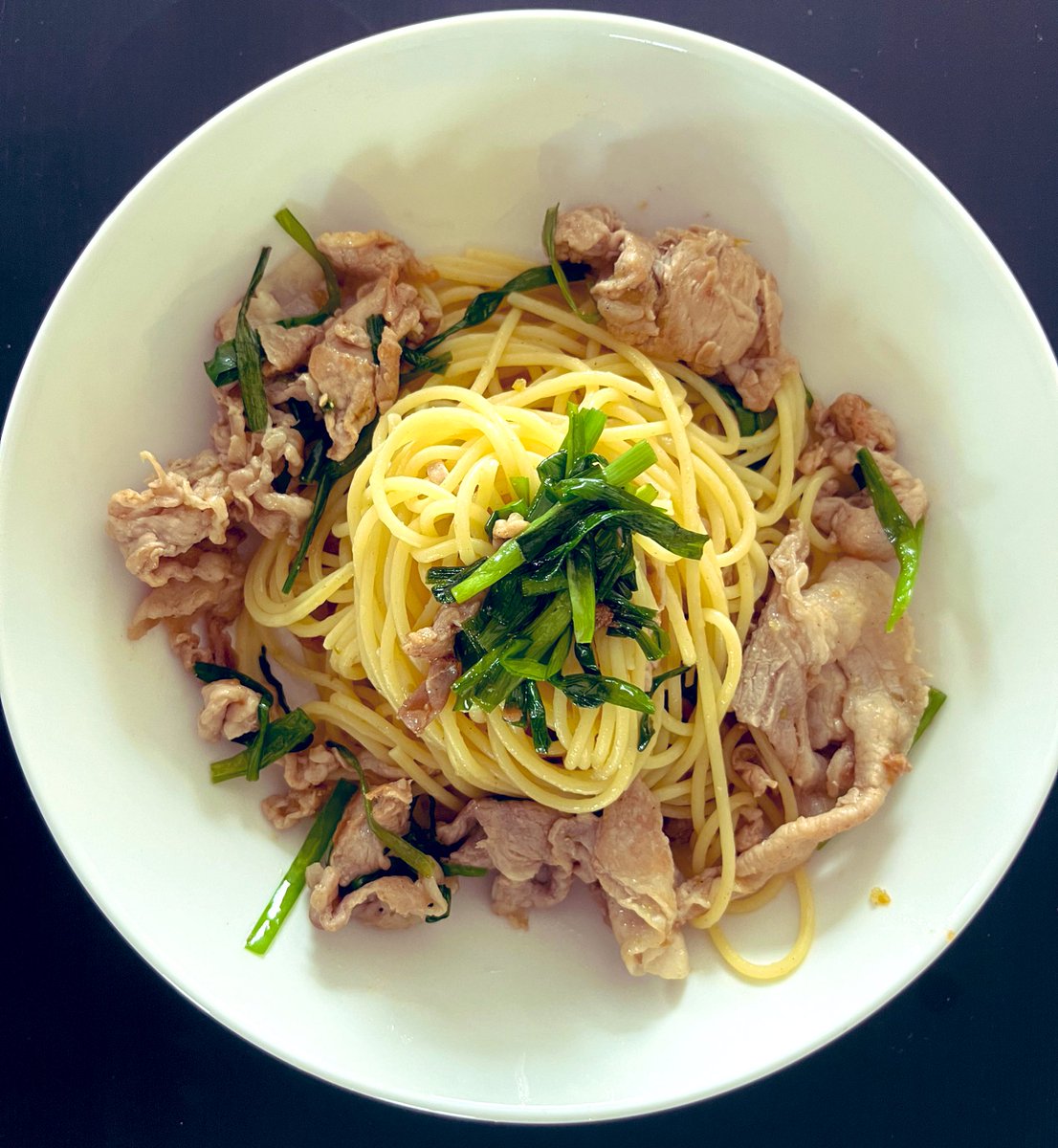 昼飯
柚子胡椒と豚肉のパスタ